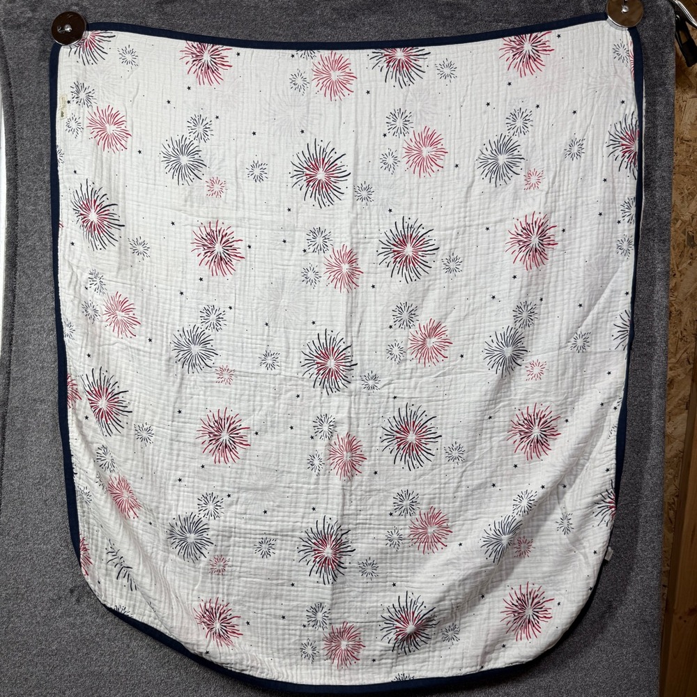 Monica + Andy Organic Cotton Muslin Quilt Firework Print Navy Red White 46x44
